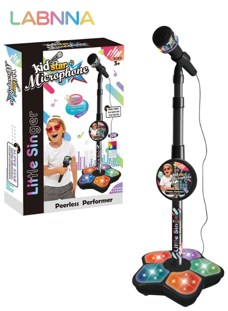 LABNNA جهاز كاريوكي للأطفال مع حامل، جهاز كاريوكي للأطفال، ميكروفون للأطفال مع أضواء مسرحية وامضة وحامل قابل للتعديل، هدية للأطفال من عمر 3 سنوات فما فوق - Image 4